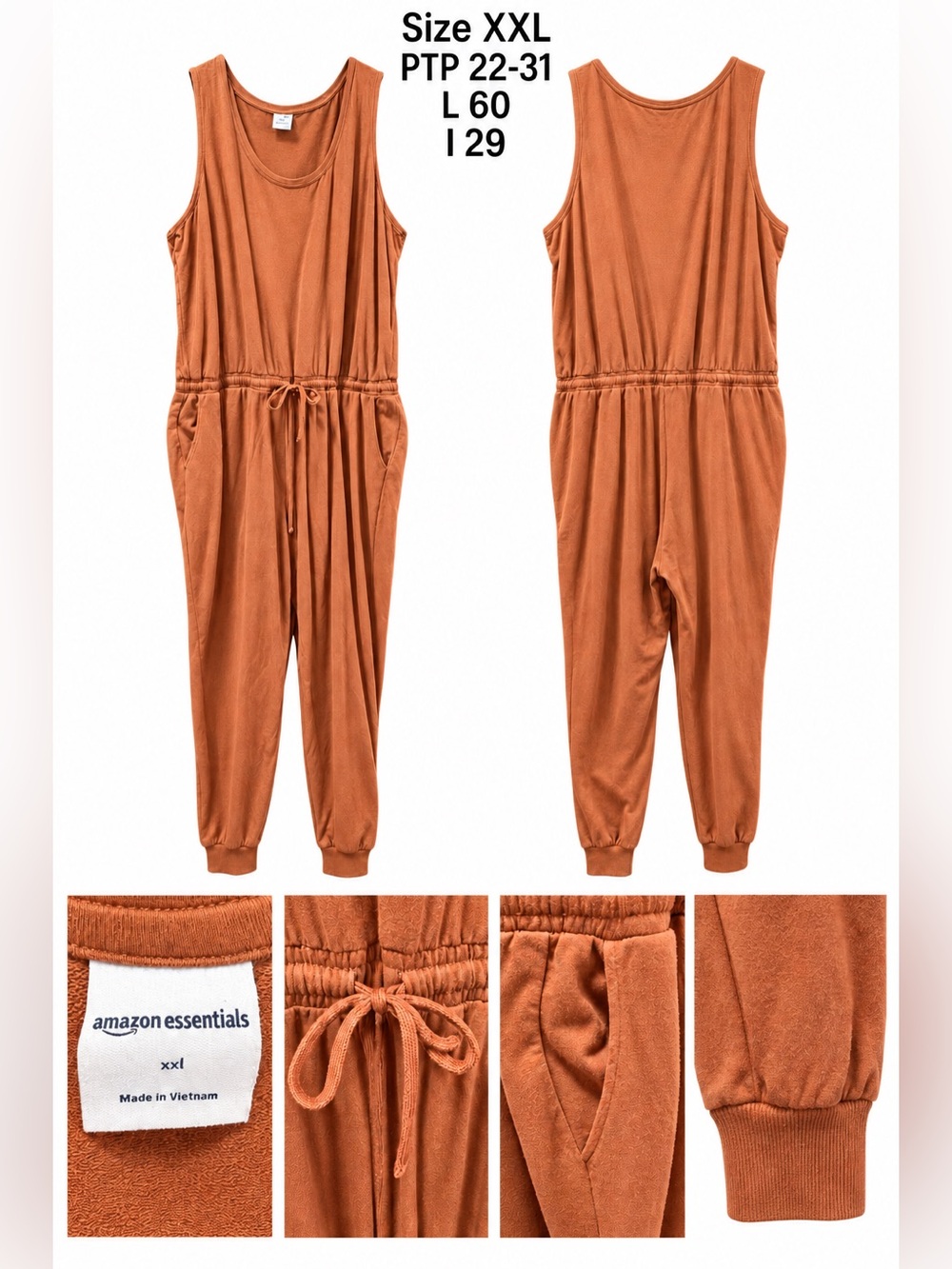 Amazon Essentials Rust Orange Sleeveless Drawstring Jumpsuit